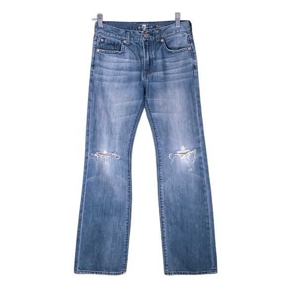 7 For All Mankind Jeans Womens Blue Bootcut Distressed Low Rise Denim Size 10/26 - Picture 1 of 11